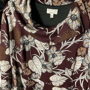Signature by Walter Baker Burgundy Floral Cowl Neck Top